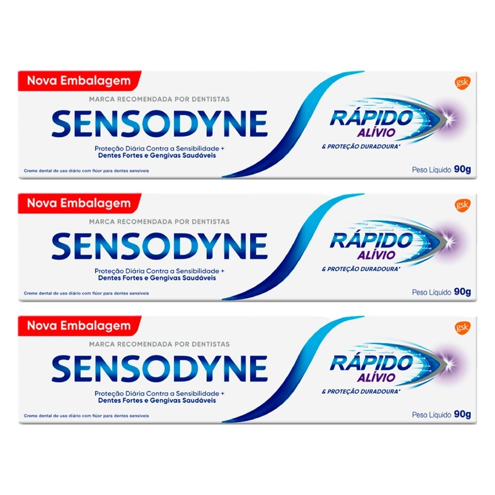 Kit 3 und Creme Dental Sensodyne Alivio Rapido 90g - Health
