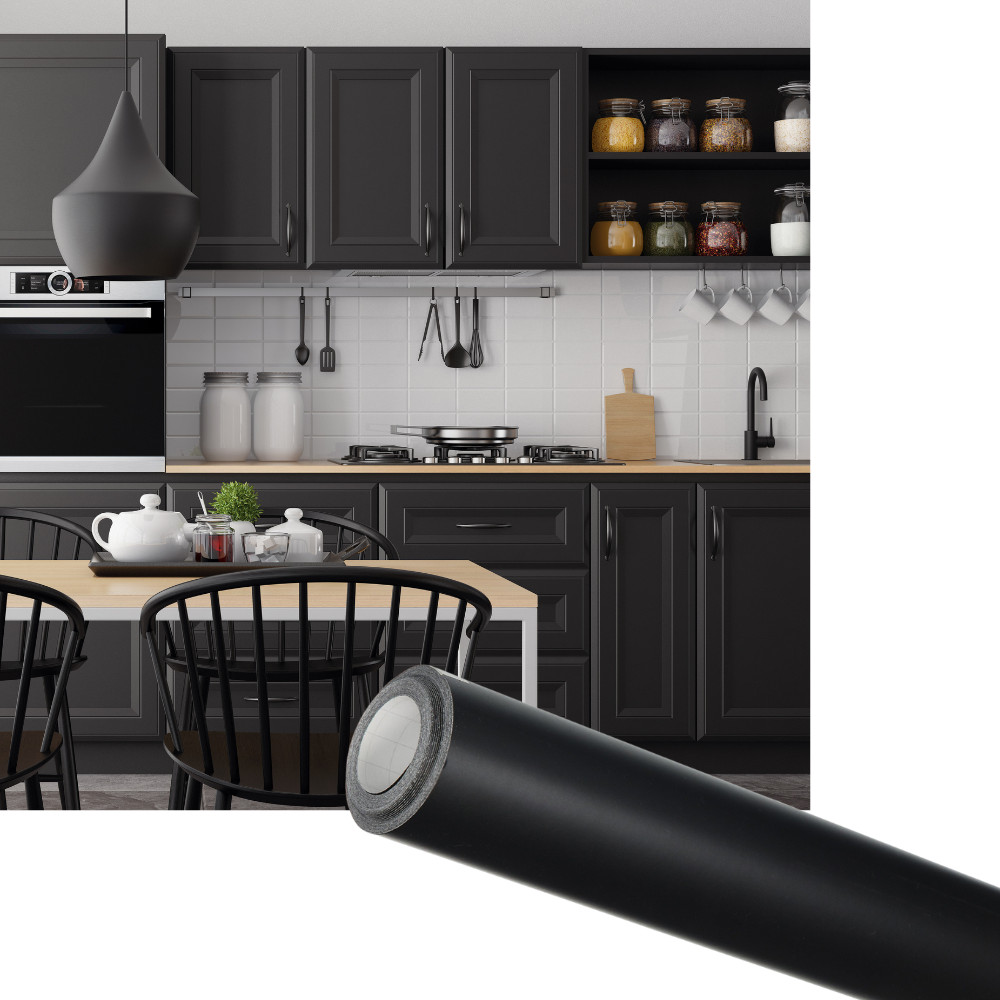 Papel Contact Adesivo Para Móveis Geladeira Eletros Portas Preto Fosco 4x0,50M