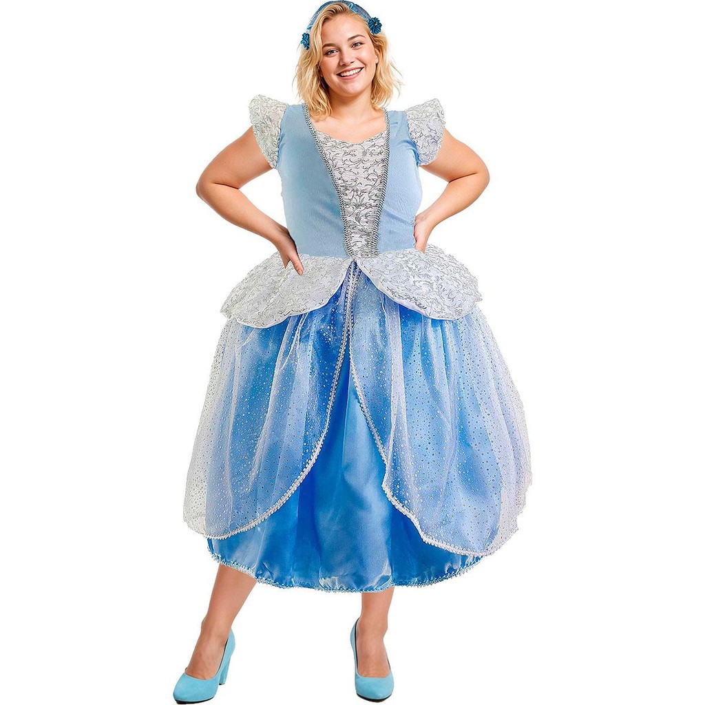 Vestido Princesa Cinderela Adulta Plus Size Super Luxo Com Tiara
