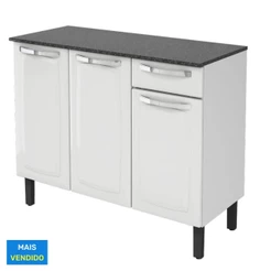 Balcão de Cozinha Itatiaia Aço Com Tampo 3 Portas 1 Gaveta Rose Branco Neve