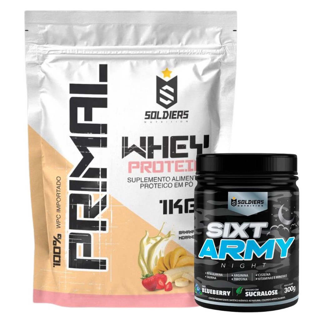 Kit: Whey Protein Primal 1Kg 100% Importado + Pré-Treino Sixt Army - Soldiers Nutrition - Health
