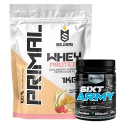 Kit: Whey Protein Primal 1kg + Pré Treino Sixt Army 300g Soldiers Nutrition Proteína Muscular Suplemento