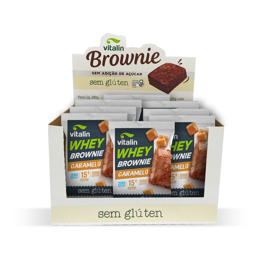 Brownie Whey Caramelo 8un Display 280g - Vitalin em Oferta na Shopee