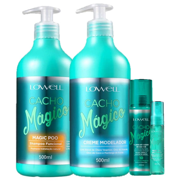 Lowell Cacho Magico Shampoo 500g Creme Modelador 500g Fluido 200ml e Oleo 60ml