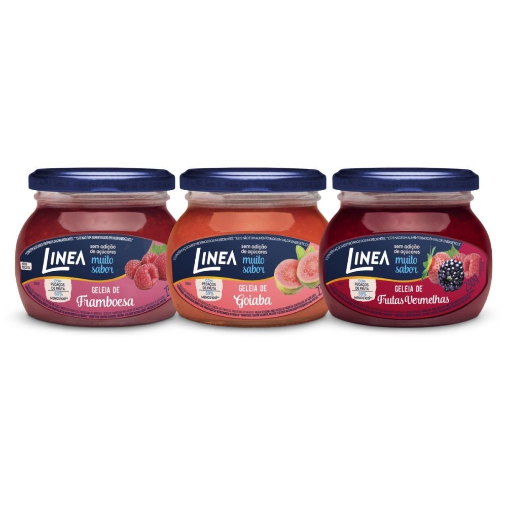 Kit 3 Geleias Linea Sabores Framboesa, Frutas Vermelhas e Goiaba de 230g