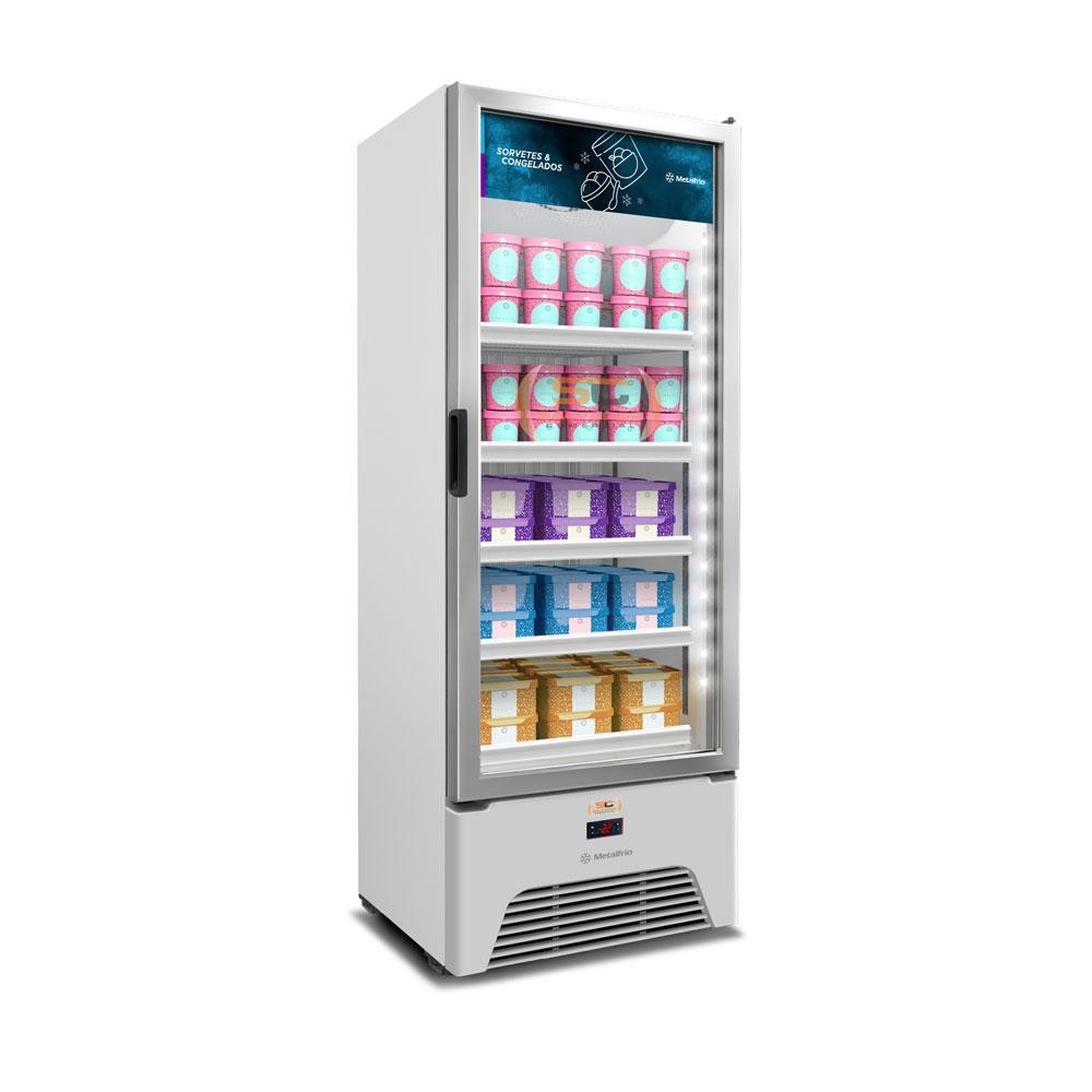 Freezer vertical Metalfrio Optima branco 490L com porta de vidro inverter