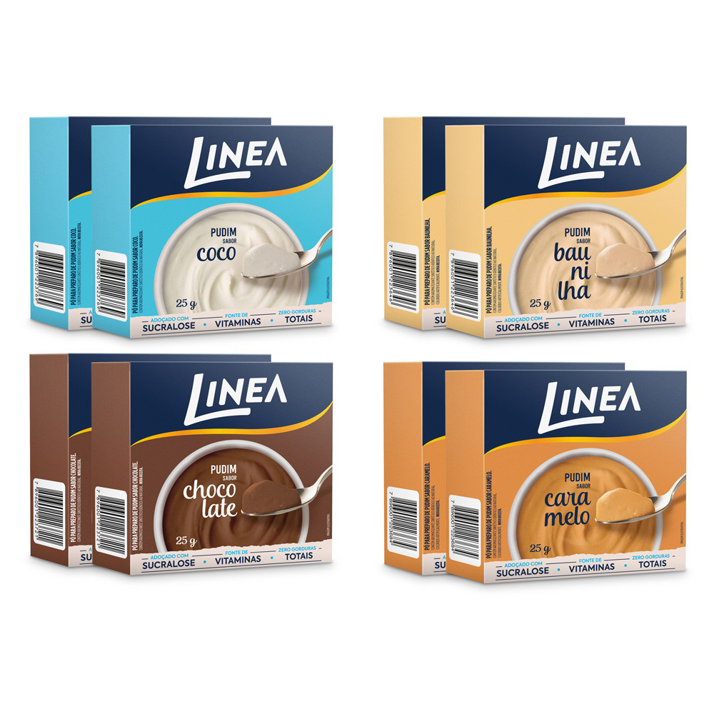 Kit 8 Pudins Linea Sabores Baunilha, Caramelo, Chocolate e Coco