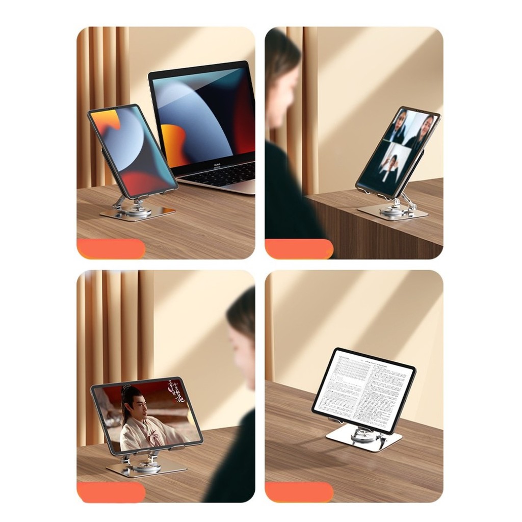 Suporte Tablet iPad Totalmente Alumínio de Mesa Base Rotatória Ajustável Dobrável 360º Para Mac