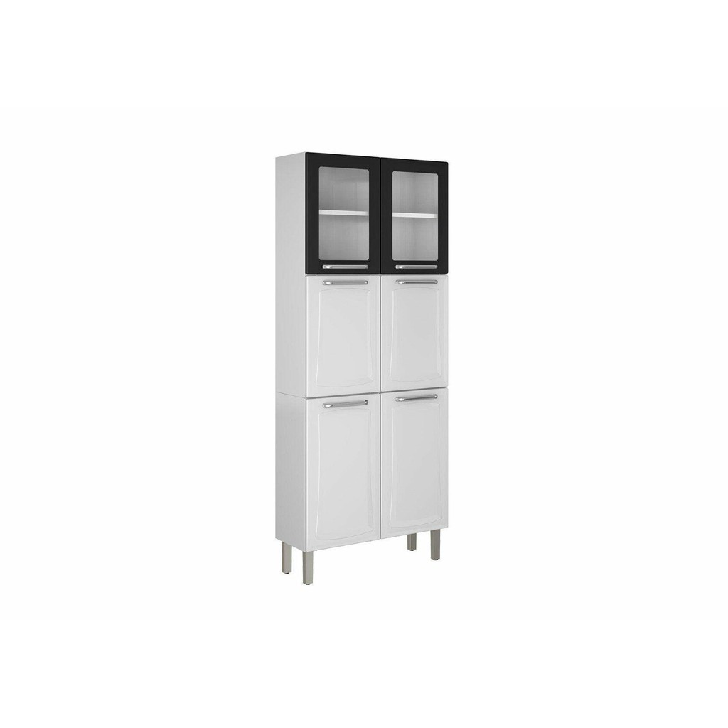 Paneleiro Duplo c/Vidro Cozinhas Itatiaia Tarsila - 6 Portas - Branco c/ Preto
