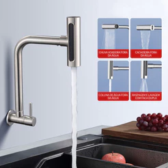 Torneira Banheiro De Aço inox 304 Quatro Modos Flexível montada na parede Spray Rotação de 360°