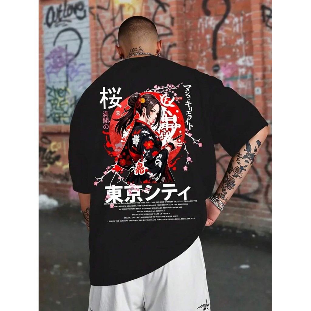 Camiseta Unissex Oversized Plus Size Feminina Masculina Anime Japones Camisa Streetwear Gueixa Skatista   