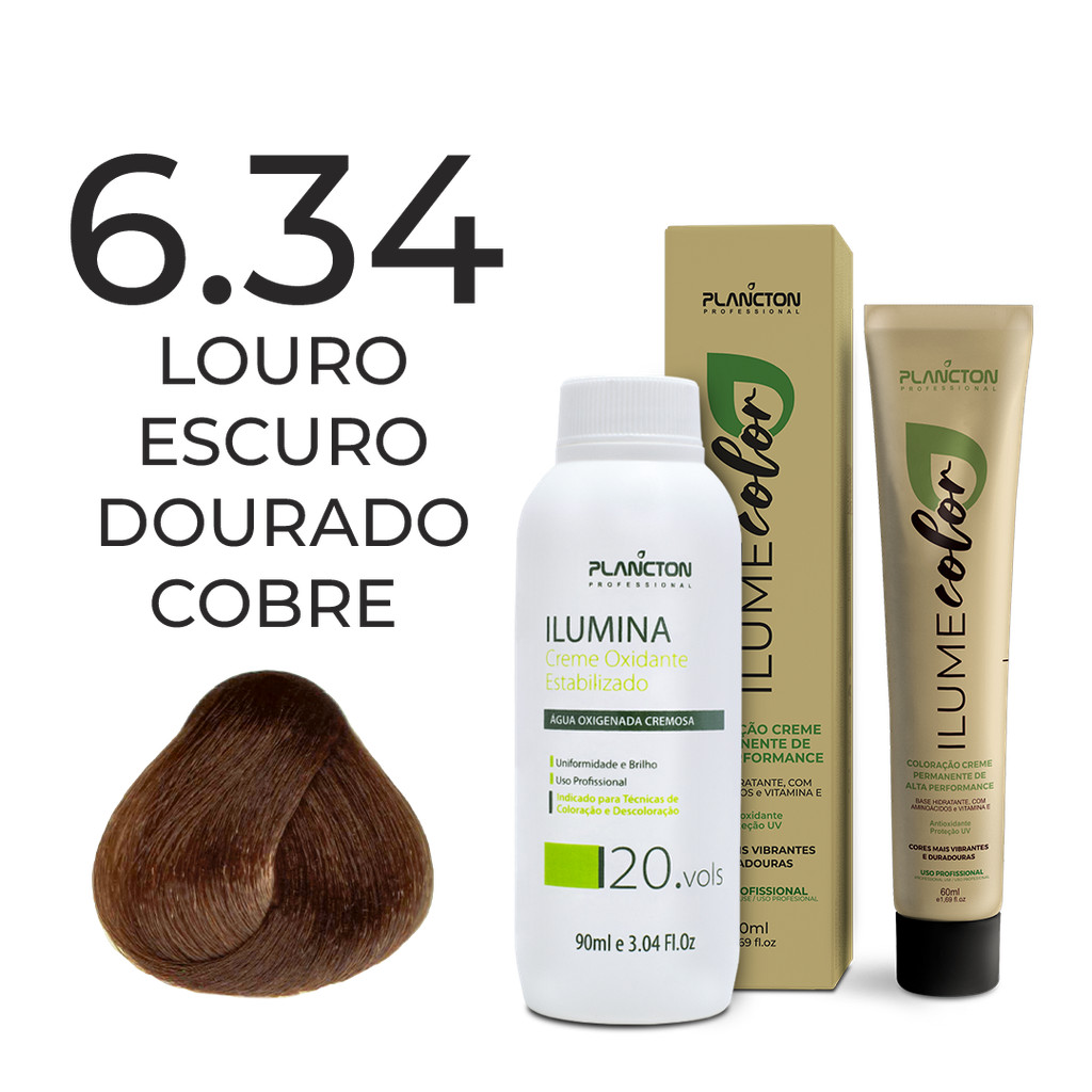 KIT ILUME COLOR PLANCTON - 6.34 LOURO ESCURO DOURADO COBRE + OX ILUMINA 20V