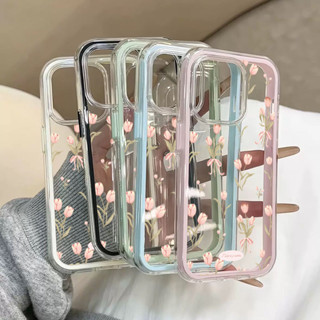 Elegante Rosa Tulipa Caso De Telefone Para iPhone 11 16 15 14 13 12 Pro Max 14 15 Plus Doce Cor Quadro Claro Acrílico Ca em Oferta na Shopee