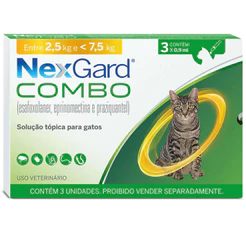 Nexgard Combo para Gatos - Antipulgas, Carrapatos, Sarna e Vermífugo Intestinal e Cardíaco - 3 Pipetas 2,5kg a 7,5kg