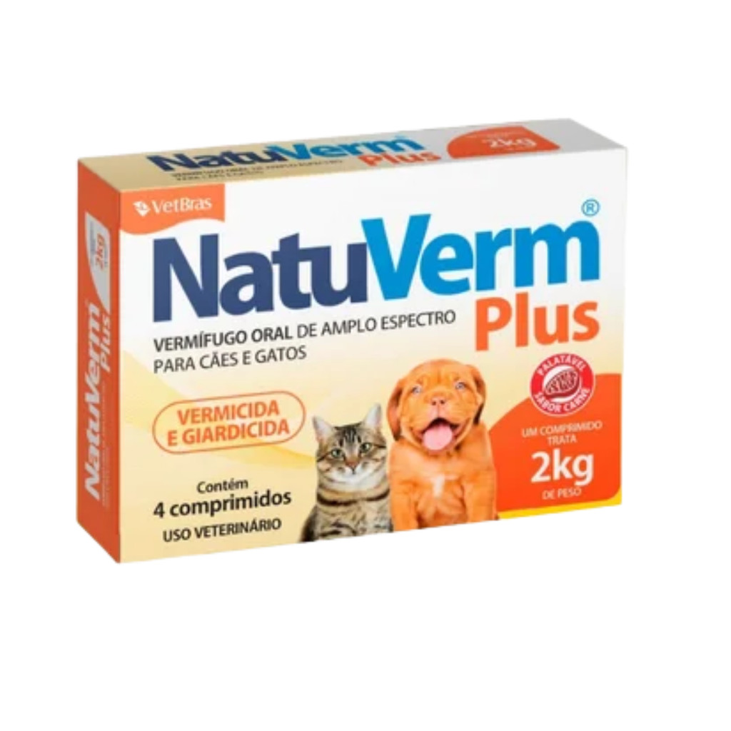Natu Verm Plus 2kg Vermífugo Para Cachorro E Gato 4 Compr.