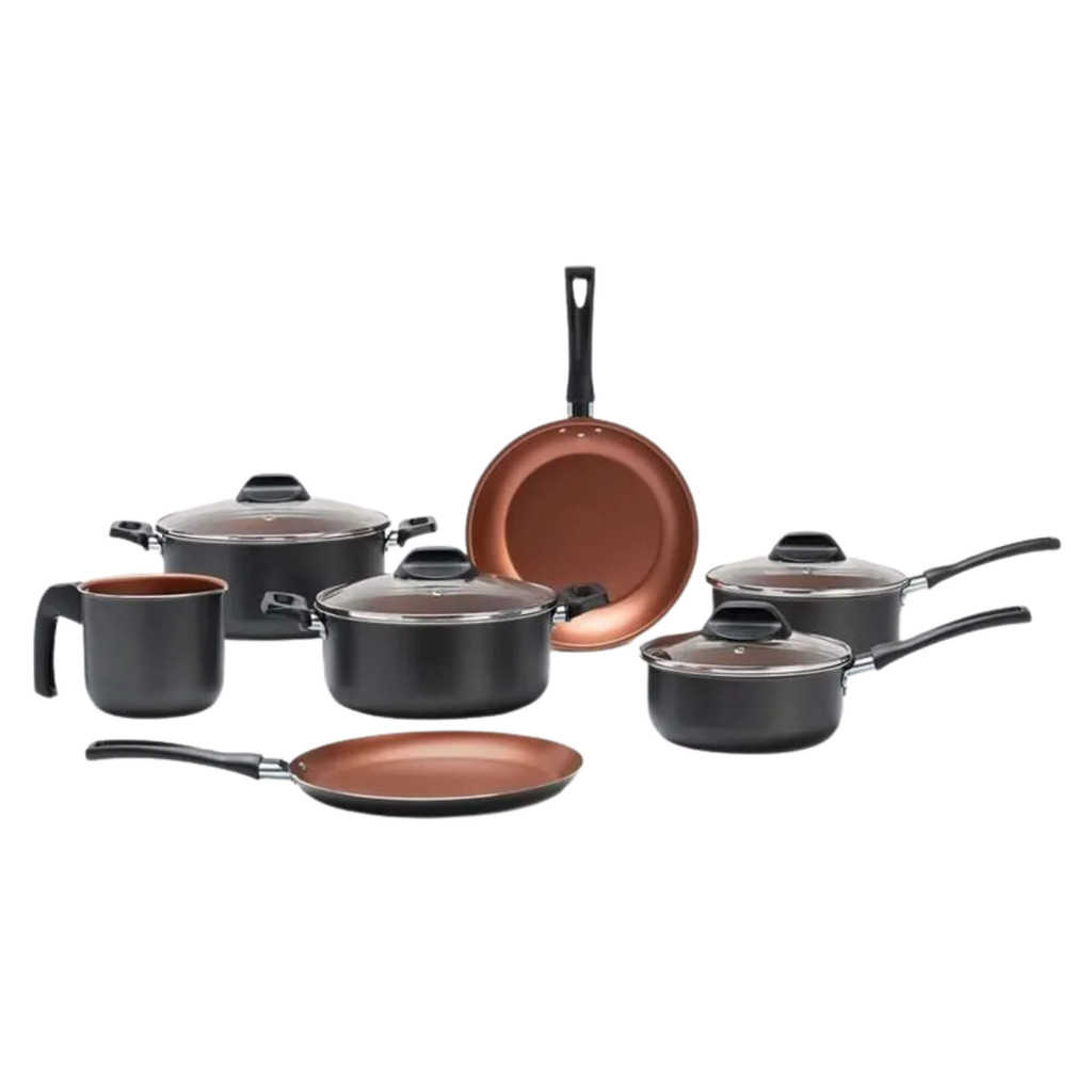 Jogo de Panelas Conjunto Topázio Antiaderente Pro-Flon 7 Pçs Cinza Range Brinox 7233/103 Frigideira