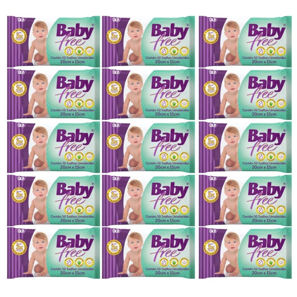 Kit 15 Lenços Umedecidos Baby Free Toalhas Umedecidas C/ 50 Unidades