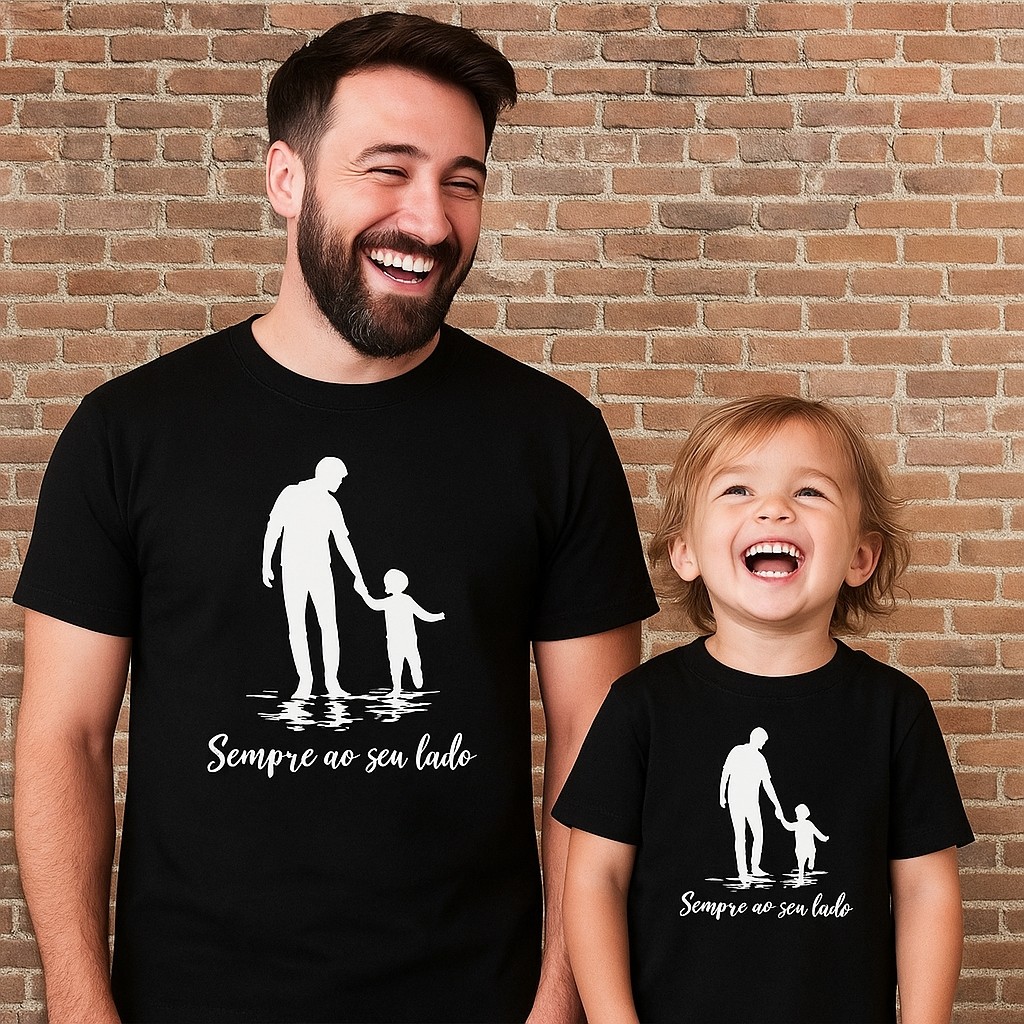Dia dos Pais Kit Camiseta Pai e Filho Homenagem Estampada Sempre Ao Seu Lado   Premium Geek 100% Algodão Envio Imediato