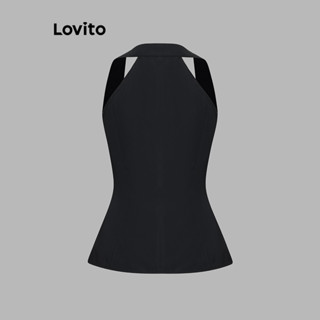 (Trendy) Lovito Regata Elegante Com Botão Liso E Regata Frontal Para Mulheres L105MD555 em Oferta na Shopee