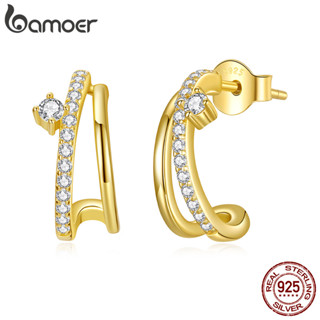 Bamoer 925 Original Prata Esterlina Moissanite Brincos Ouro Split Dupla Camada Anti-Alérgico Jóias Presente Feminino em Oferta na Shopee