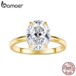 Bamoer 925 Prata Esterlina Original 3.5 Quilates Anel De Casamento Ouro Oval Corte Jóias Presente Para Mulher