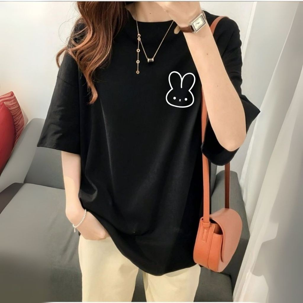 Blusa Oversized Casual Estampa Coelho Minimalista Cute Moda Verão Algodão Confortavel