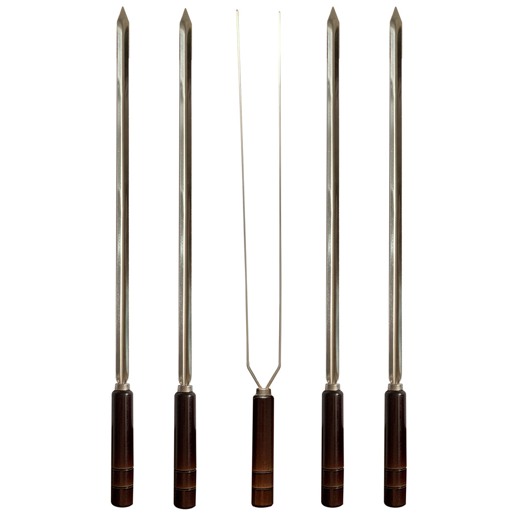 Kit 5 Espetos Artesanais Inox P/ Churrasco S/ Capa