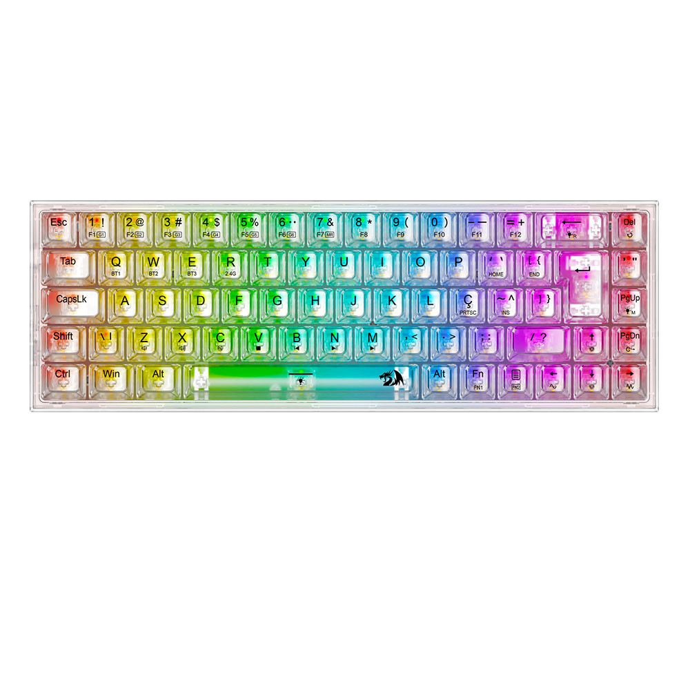 TECLADO MECANICO GAMER CASTOR PRO RGB WIRELESS SWITCH CRYSTAL REDRAGON K631CT-RGB-PRO TRANSPARENTE