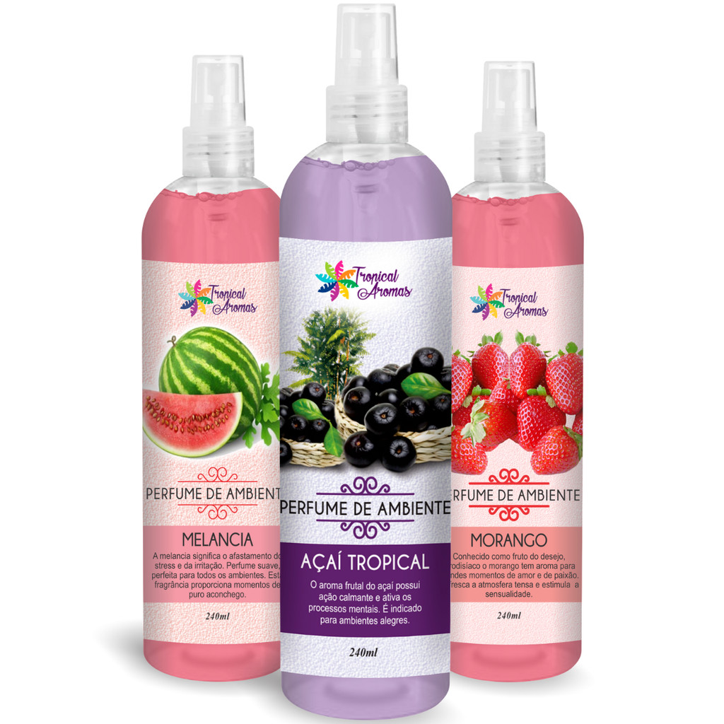 Kit Perfume de Ambiente Açaí Morango Melancia 240ml Tropical Aromas