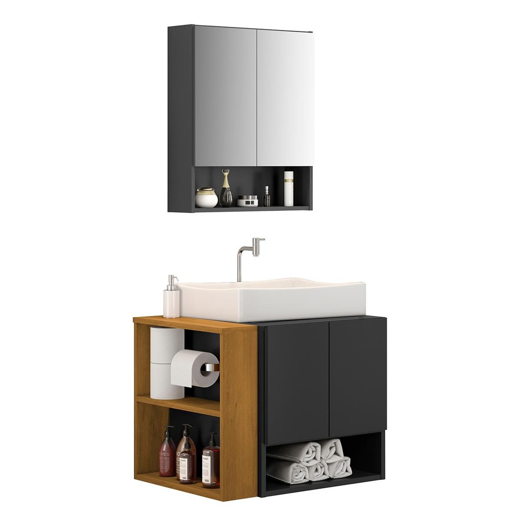 Gabinete Troia com Espelheira Cuba Dalla Branca e Papeleira em Oferta na Shopee