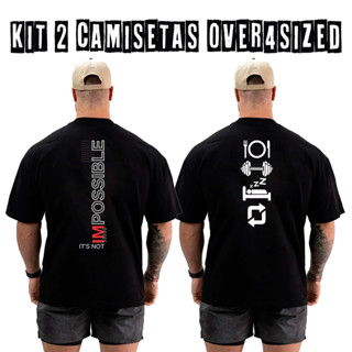 Kit com 2 Camisetas Camisas Oversized Top para Academia Treino Streetwear 100% Algodão em Oferta na Shopee