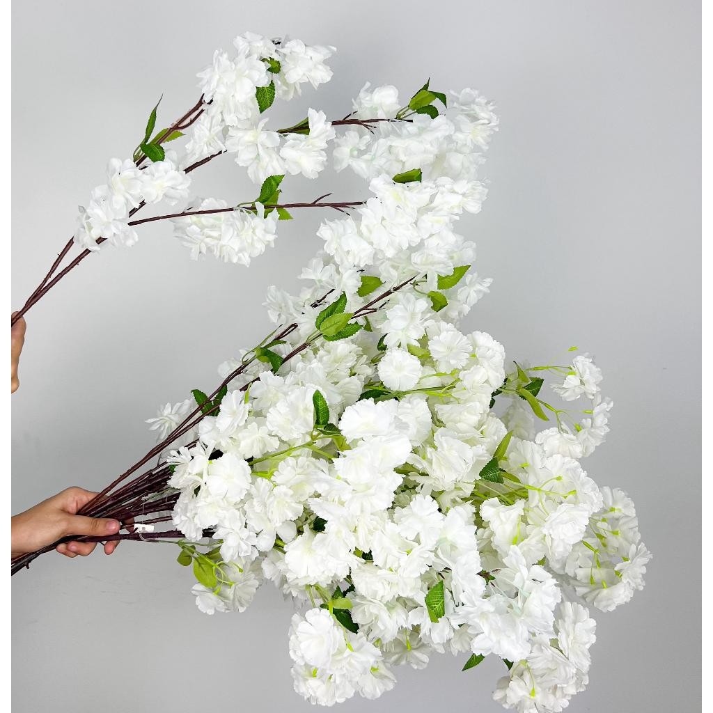 Haste de Cerejeira Artificial Alta Galho de Pessegueiro 95cm Flores Artificiais - BH802169 BRANCO