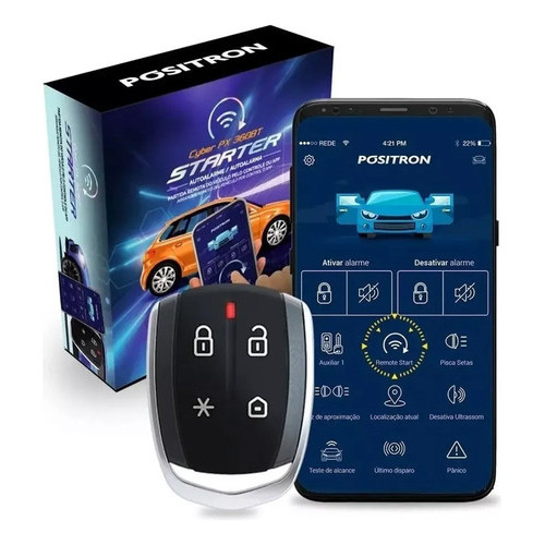 Alarme Automotivo Positron PX360 Bluetooth Starter Universal com Partida Remota
