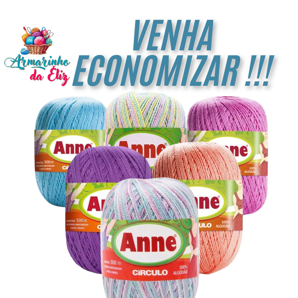 Linha Anne 500 Para Crochê e Tricô 100% Algodão Círculo em Oferta na Shopee