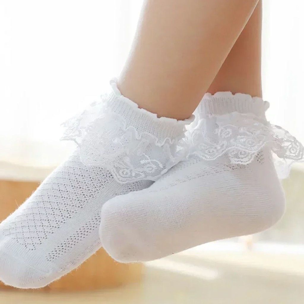 Meia Com Renda Fofa Infantil para Menina Princesa