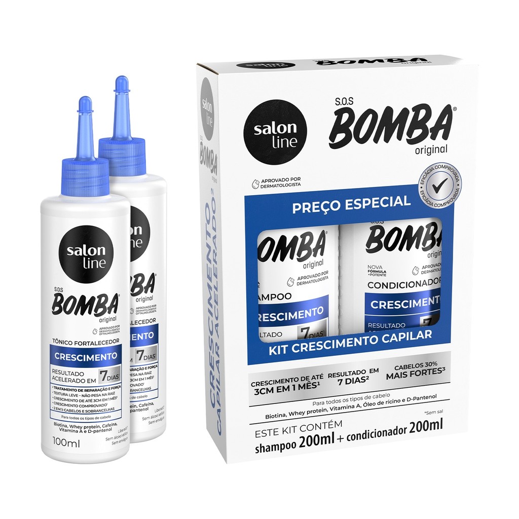 Kit SOS Bomba Original 200ml + 2 Tônicos crescimento acelerado Salon Line - Beauty