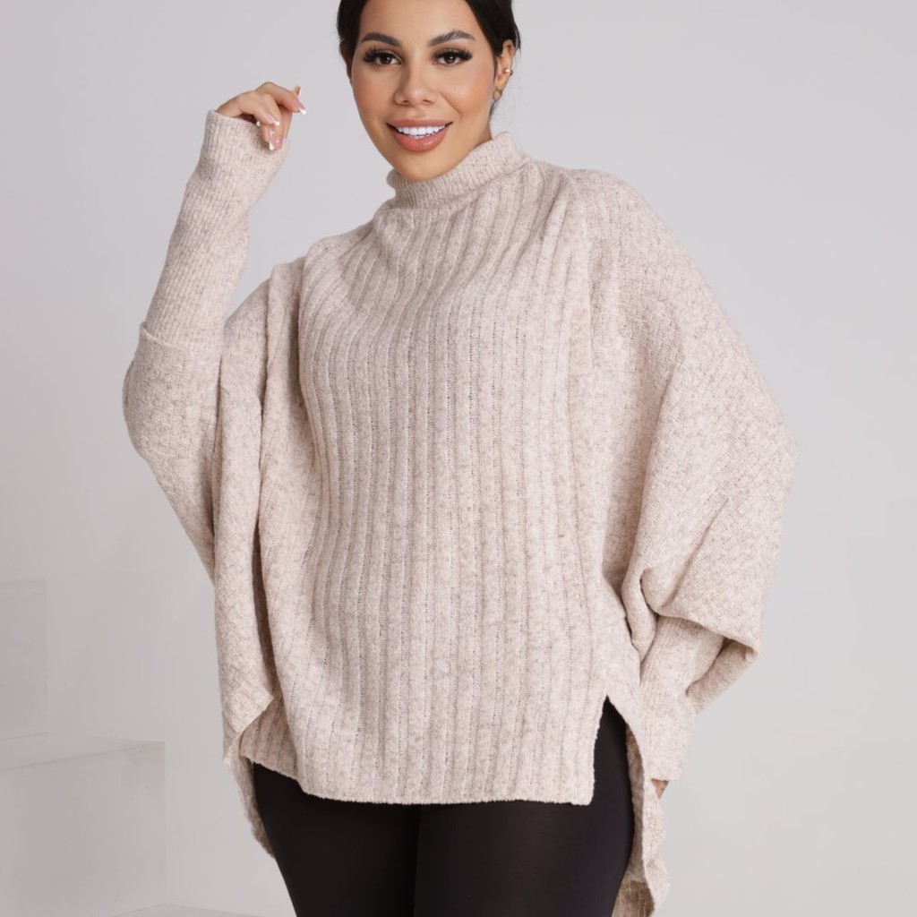 Blusa Tricot Mousse Feminino Poncho Moda Outono Inverno