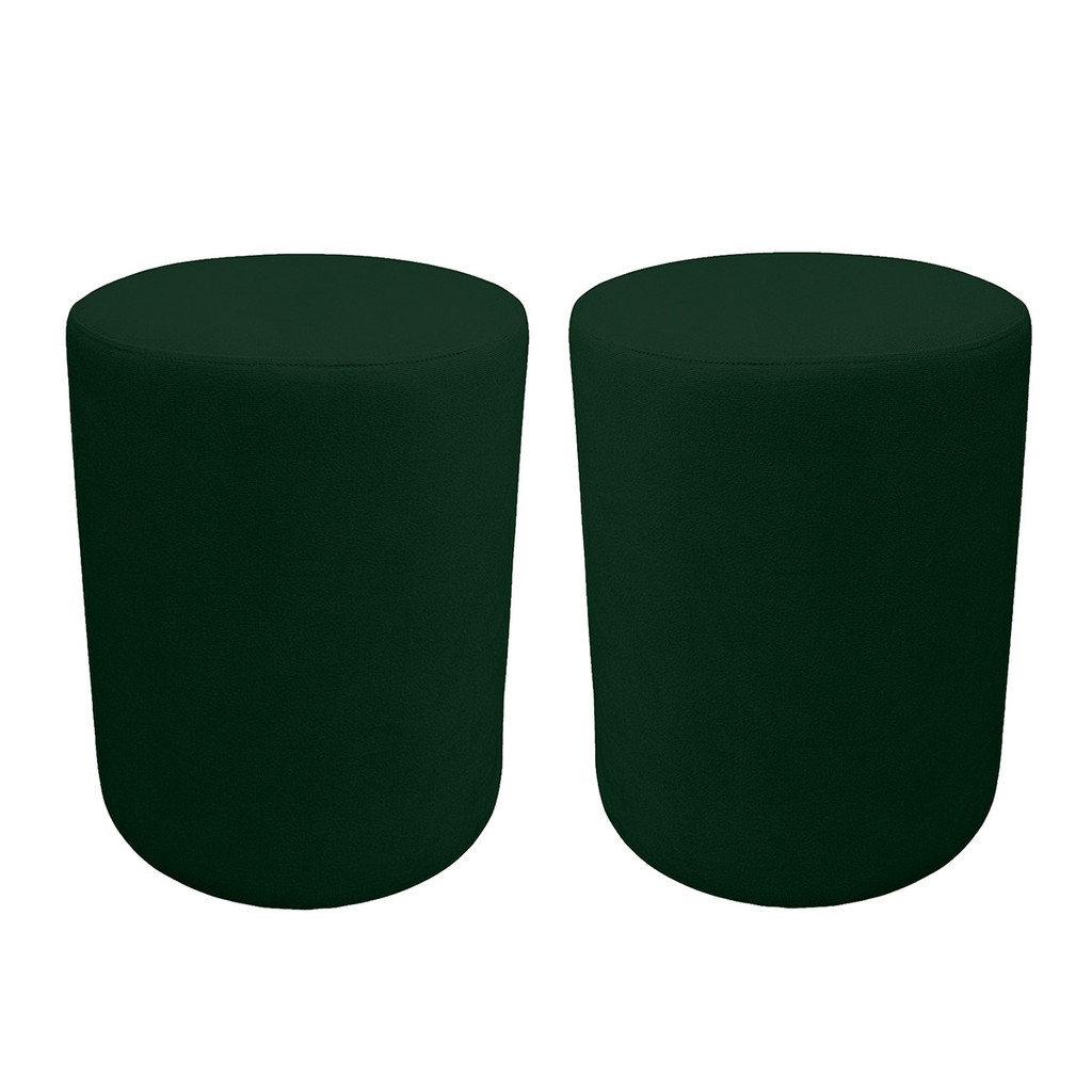 Kit 2 Puff Cilindro Live para Sala e Quarto Suede Verde - LH Decor