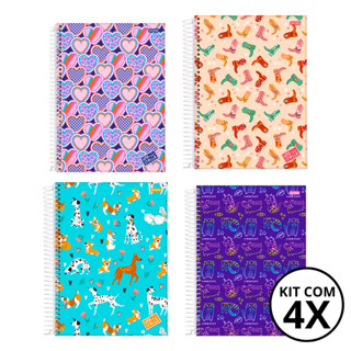 Kit 04 Cadernos Universitário 10 Matérias 160 Folhas Stella - Jandaia CAPA:Coração/Bota/Cachorro/Gato em Oferta na Shopee