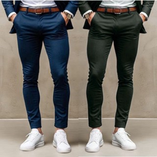 Kit 2 Calça Alfaiataria Masculina Sarja Esporte Fino Chino com Lycra em Oferta na Shopee