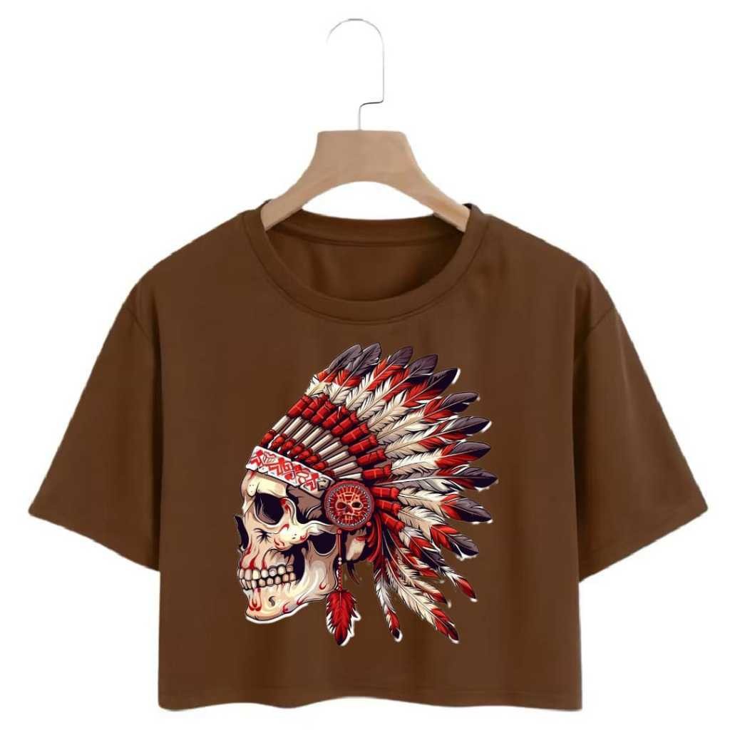 Cropped feminino  100% algodão cocar caveira com preço de atacado promoção