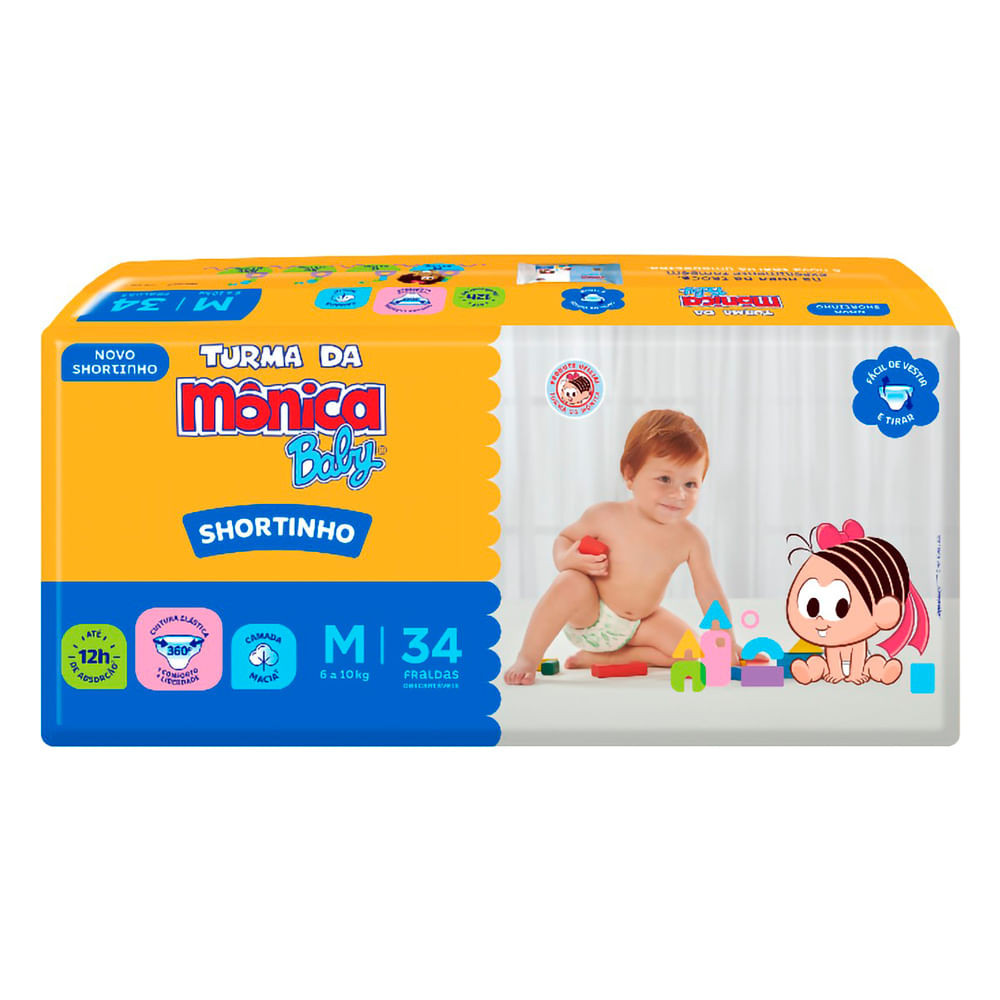 Fralda Shortinho Turma da Mônica Baby Tamanho M com 34 Fraldas Descartáveis - Mom & Baby
