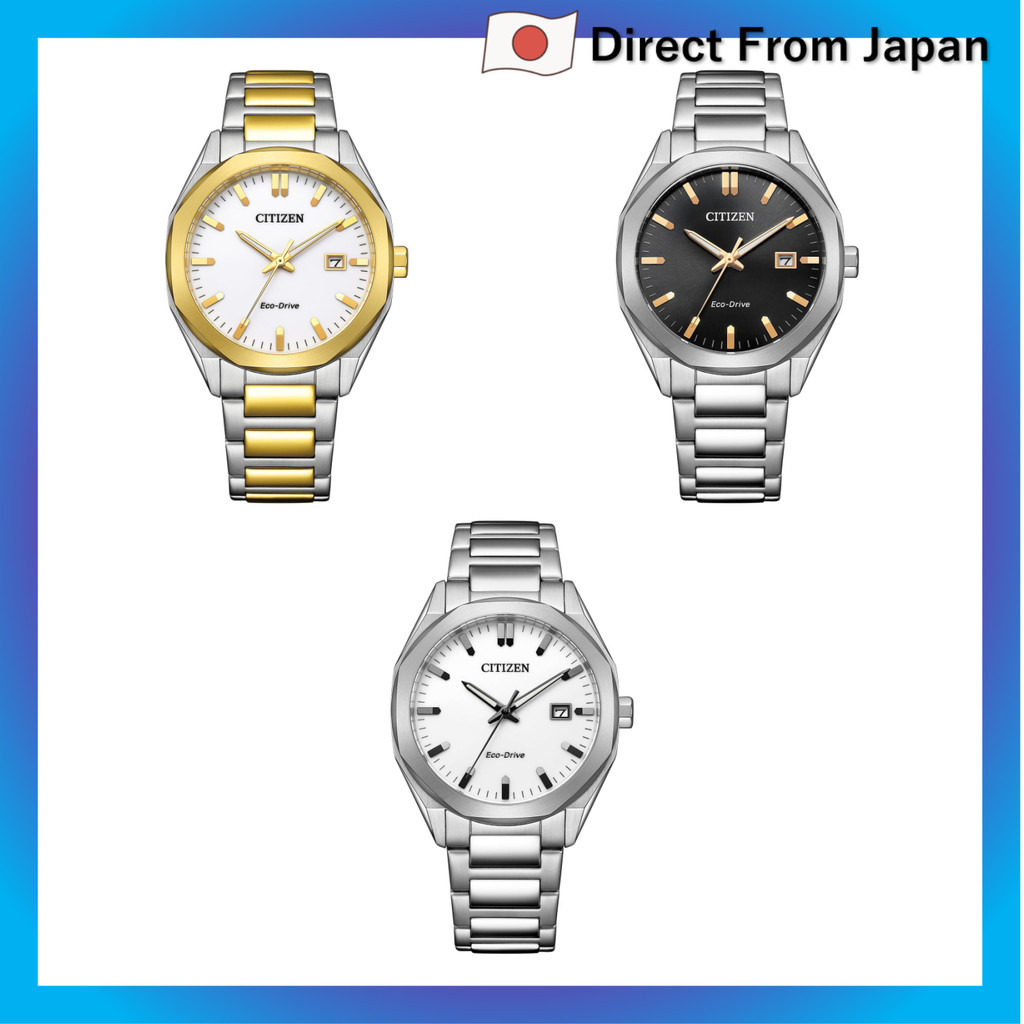 Relógio Citizen Bm7624-82a Masculino Octagon Prata, Branco Ouro, À Prova D'água, Coleção Citizen, Eco-Drive Ener