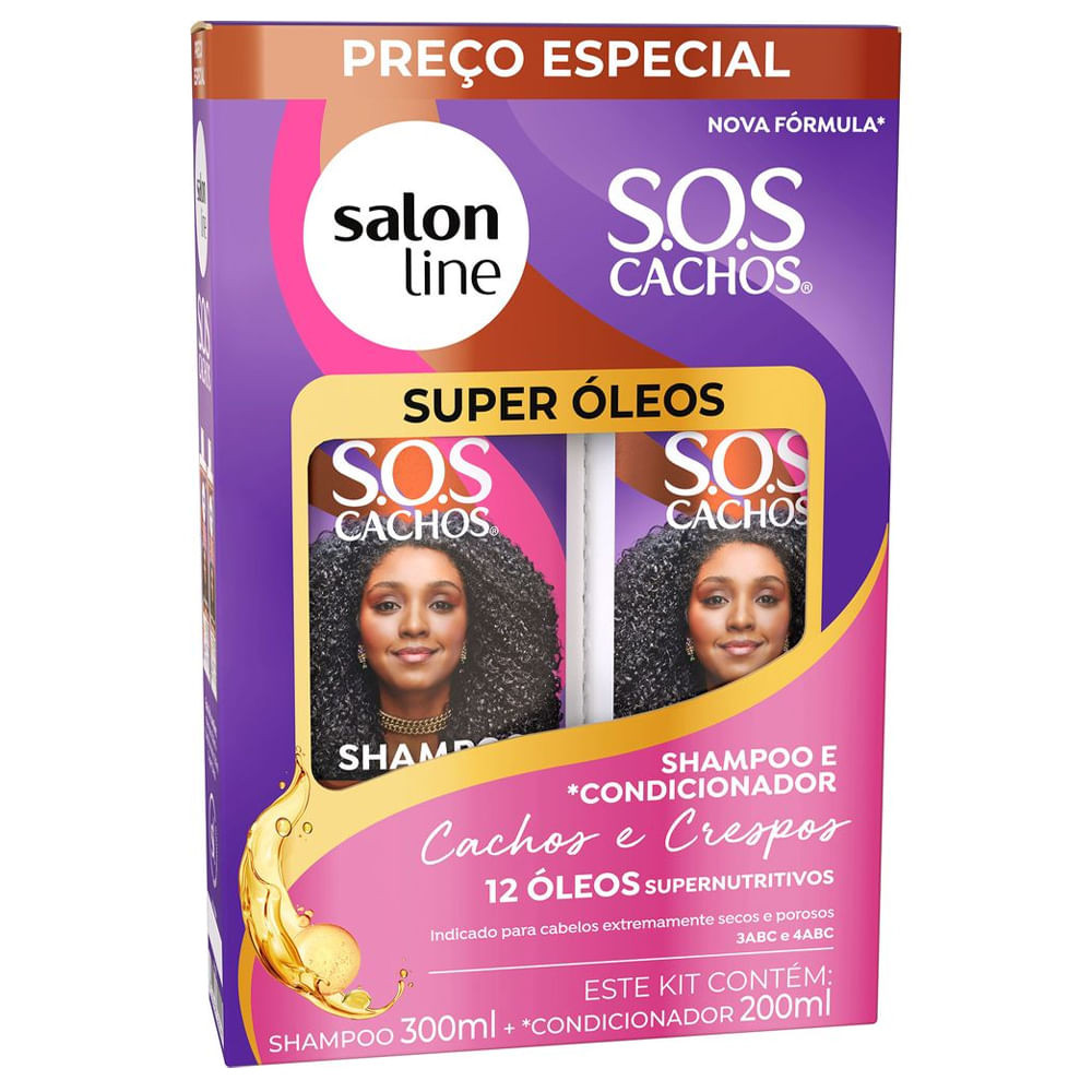 Kit Salon Line Shampoo 300ml + Condicionador 200ml SOS Cachos Super Óleos - Beauty
