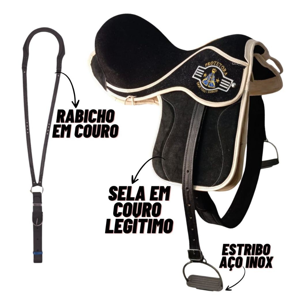 Sela de cavalo Campo Vaquejada Couro Legitimo  Preta selote