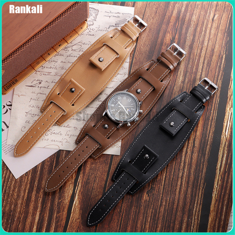 Pulseira De Relógio De Couro PU Vintage Com Bandeja 20mm 22mm 24mm Universal Feminino Masculino Cinto De Negócios Pulsei — imagem 2 de 2