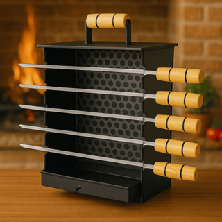 Churrasqueira Espetinho Com 5 Espetos Sem Fumaça Em Aço Carbono Móvel Tradicional em Oferta na Shopee