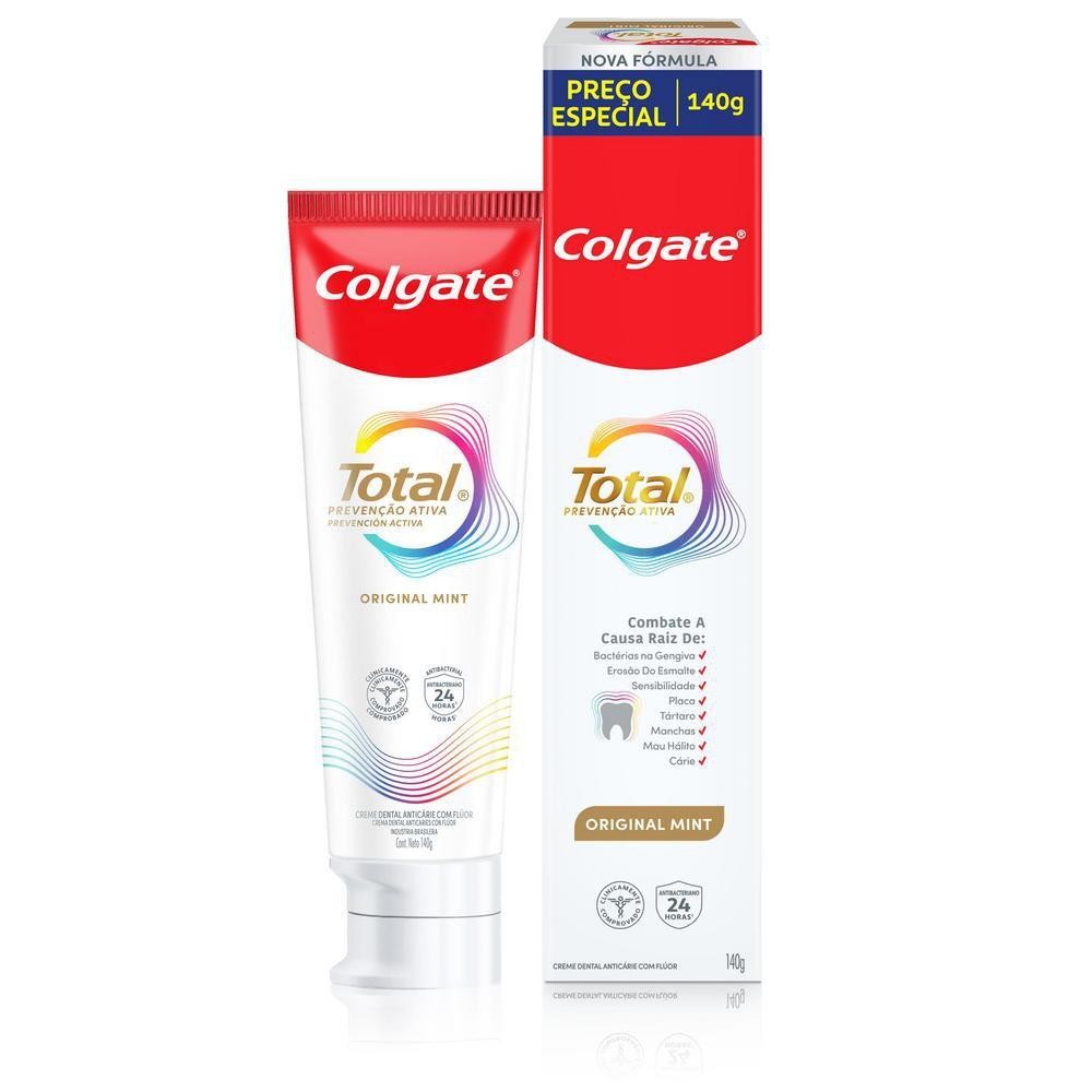 Creme Dental Colgate Total Mint Prevenção Ativa 140g em Oferta na Shopee