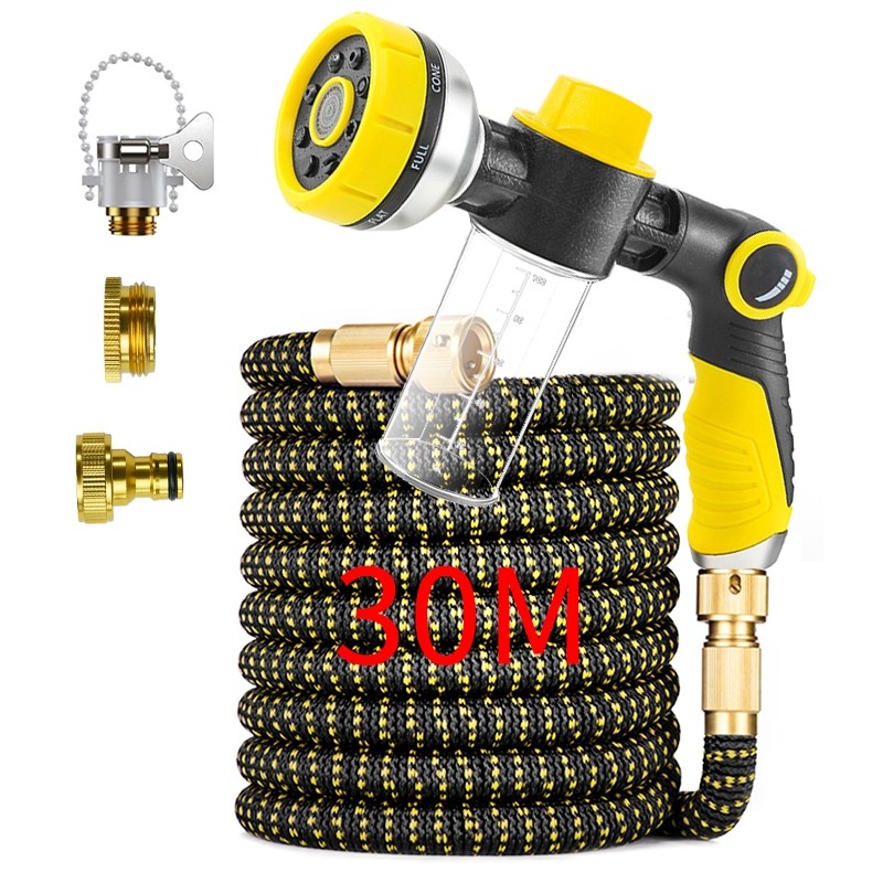Mangueira de Jardim com Saboneteira Resistente 30 Metros Alta Pressão Pistola 8 Modos Interruptor Rotativo para Jardim