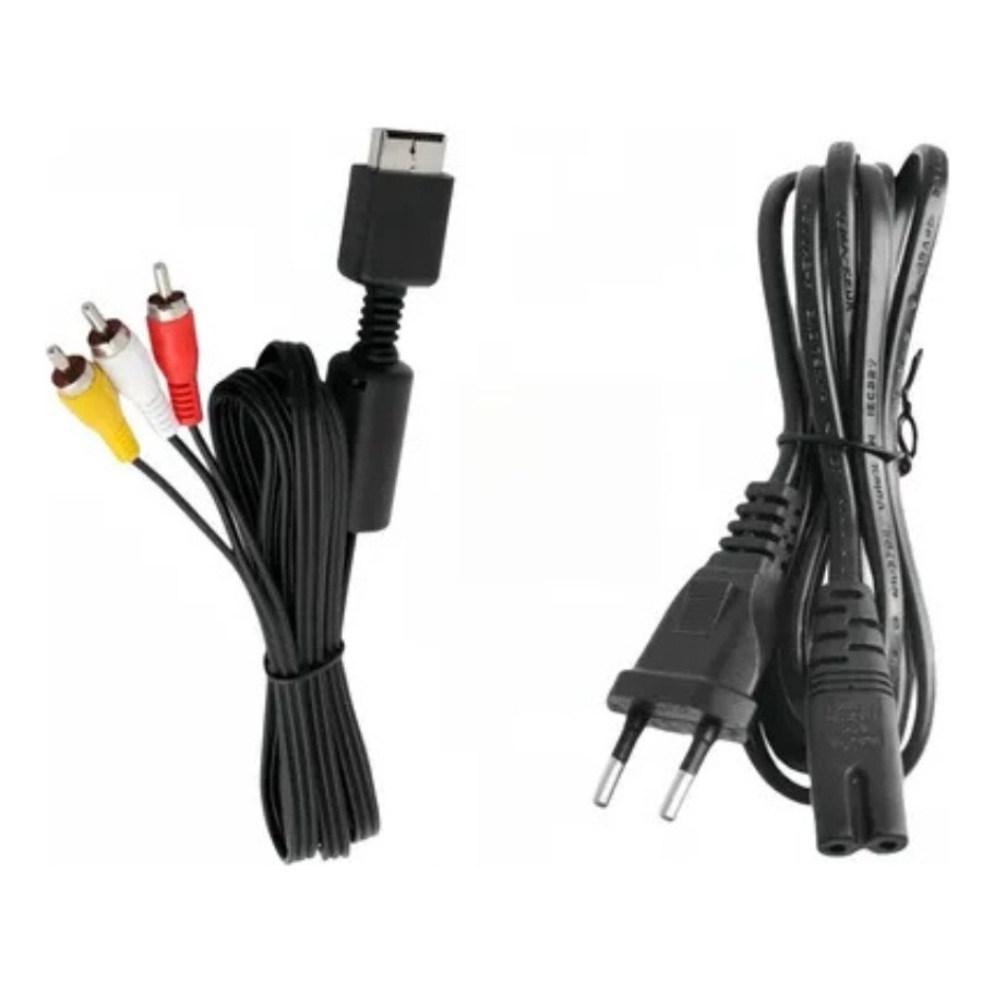 Cabo Av Audio E Video Rca + Cabo Energia Para Ps1 Ps2 E Ps3